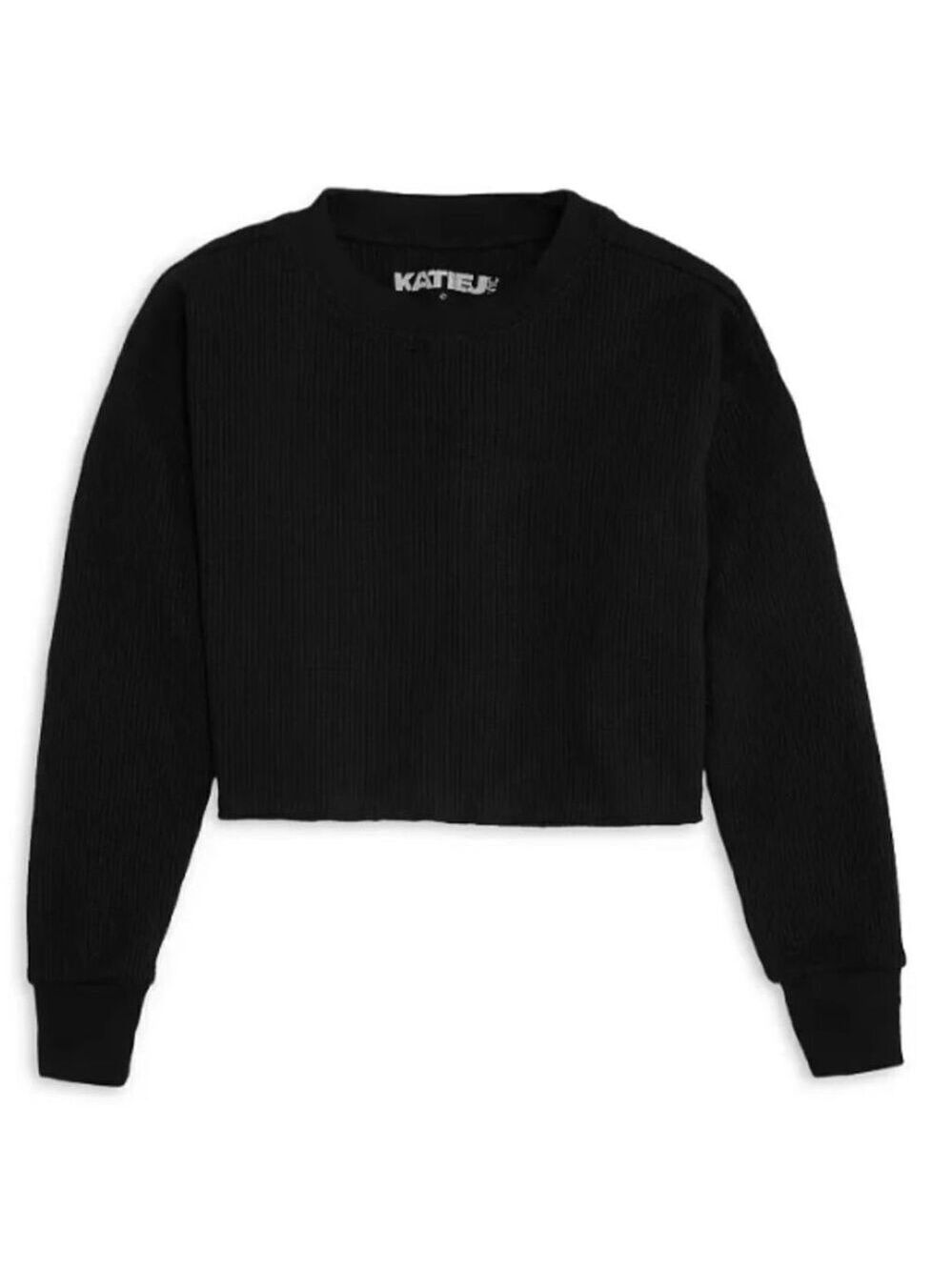 KatieJNYC Girls' Black Waffle Knit Cropped Top Size L